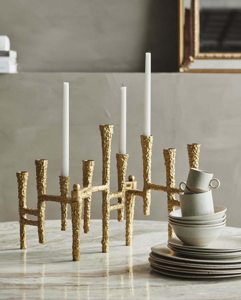 Vaila Candle Holder, F/9 Candles - Golden Finish, Nordal, ljus & ljuslyktor