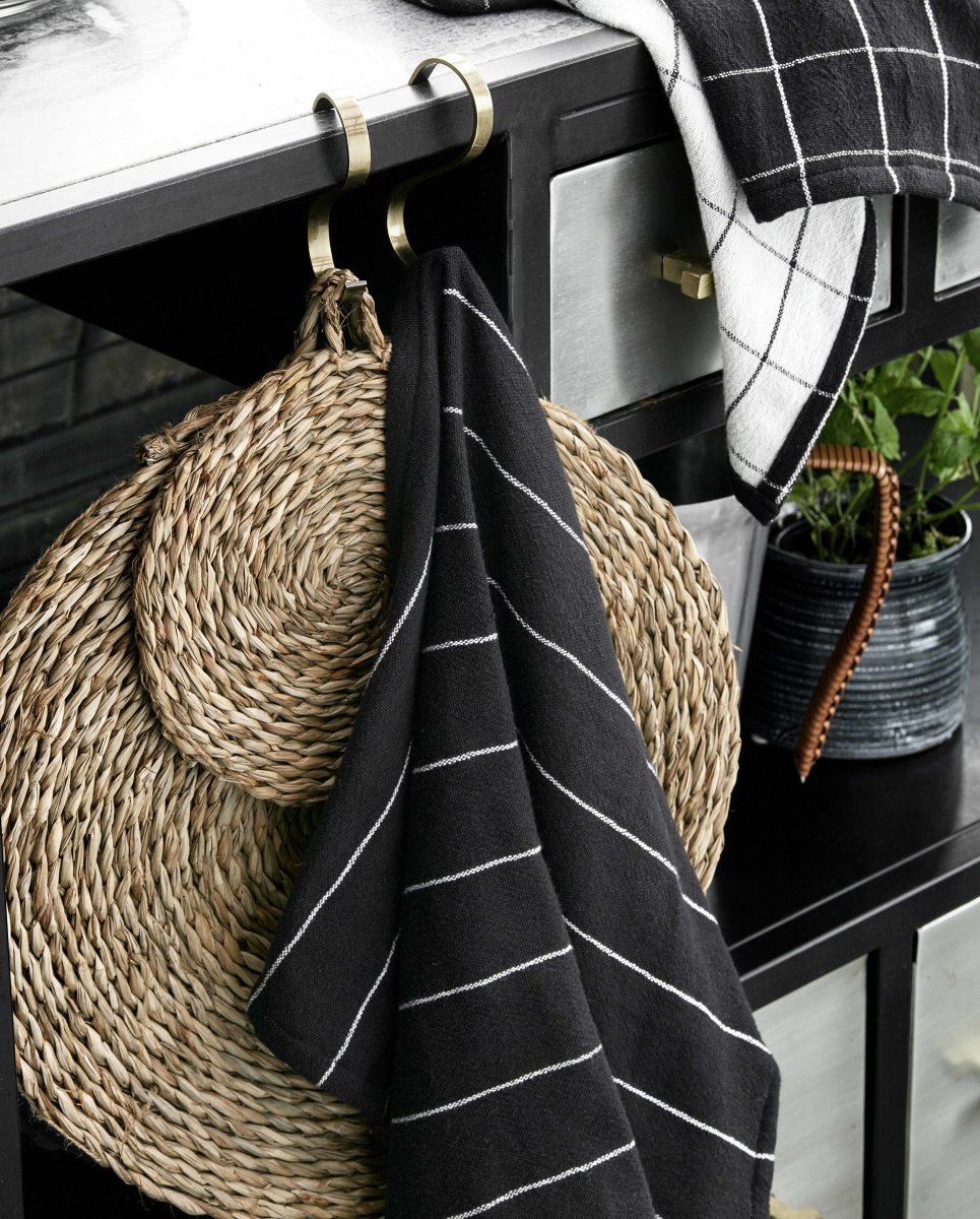 Tea Towel, Check/stripe, Black/natural, Nordal, sovrums textilier