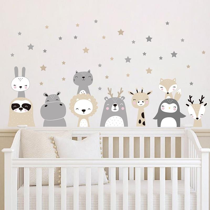 Cartoon Lion Bunny Wall Sticker Home Decor Animals Stars Wall Paper, Flora Grossist, Barnrum