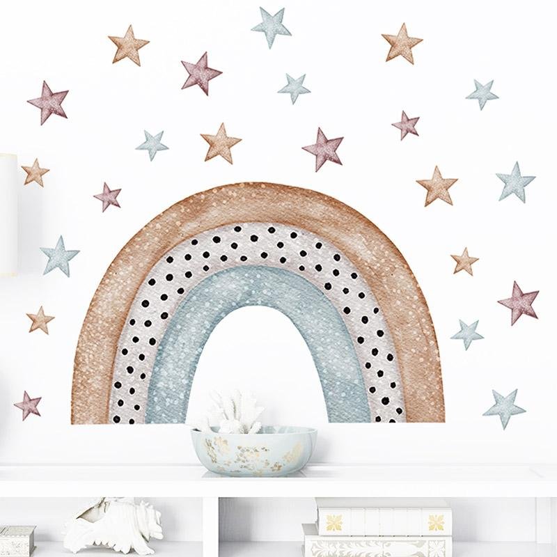 Watercolor Cartoon Rainbow Corful Stars Wall Stickers Kids, Flora Grossist, Barnrum