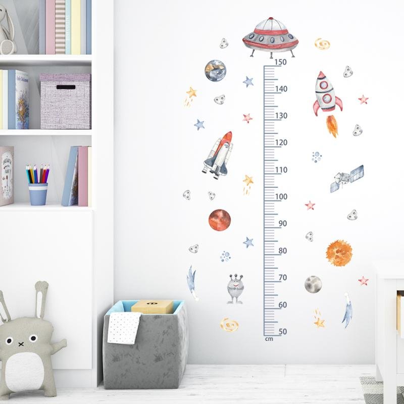 Watercolor Outer Space Planets Height Ruller Wall Stickers, Flora Grossist, Barnrum
