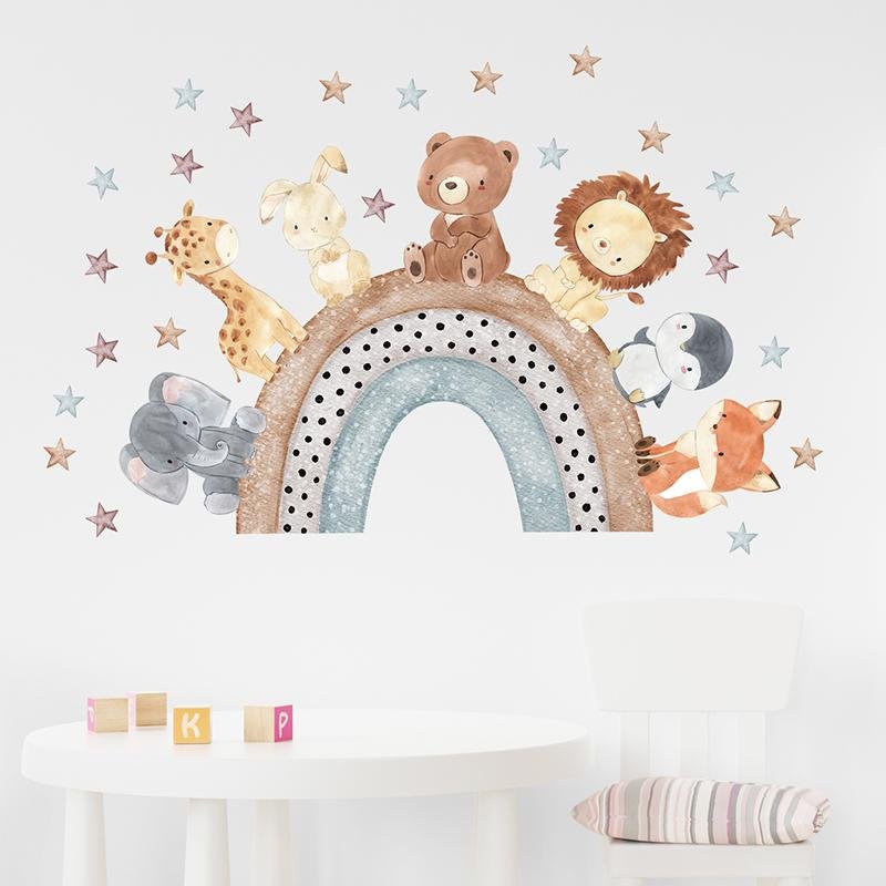 Cartoon Animals Rainbow Star Wall Stickers For Kids, Flora Grossist, Barnrum