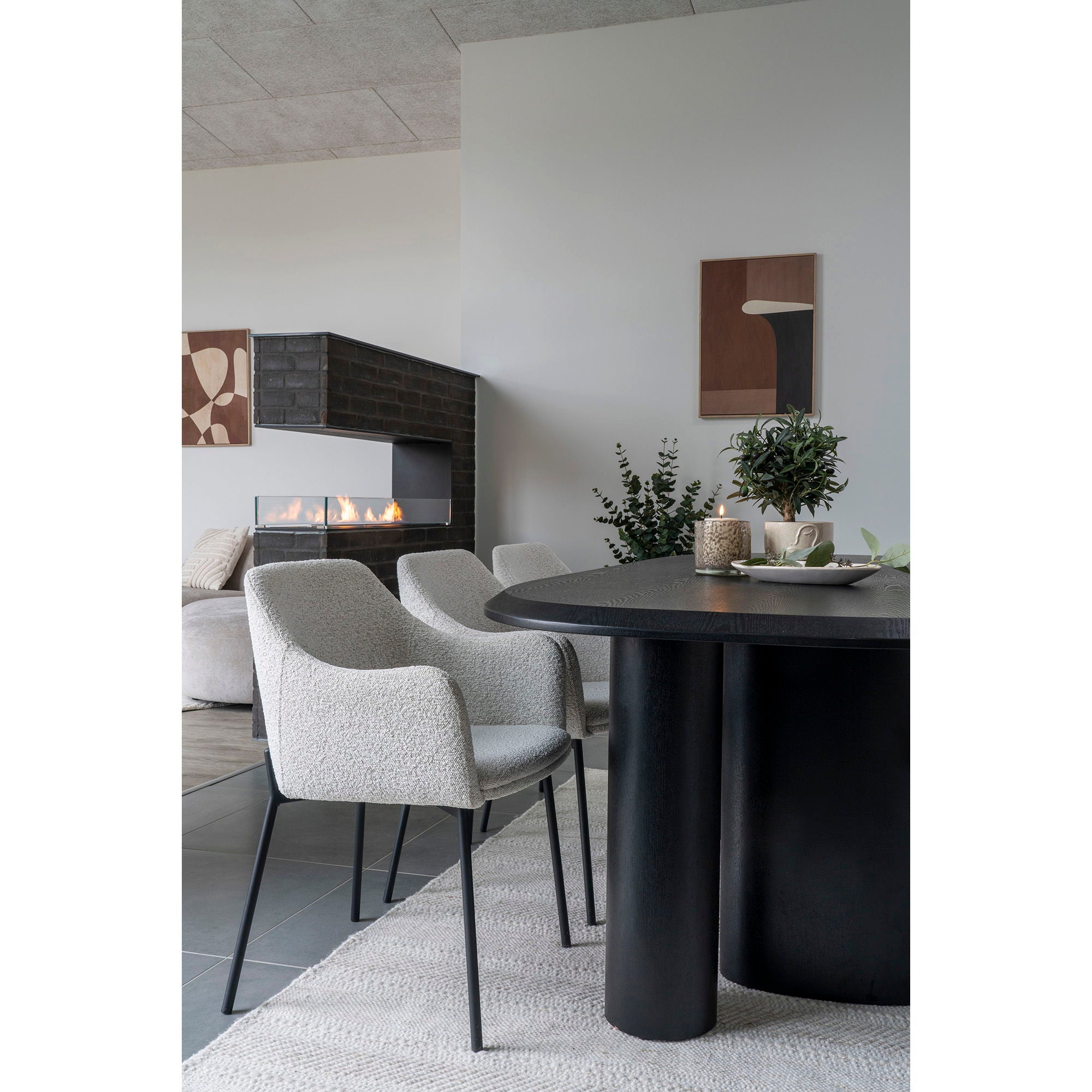 MELILLA Matstol, vit bouclé med svarta ben