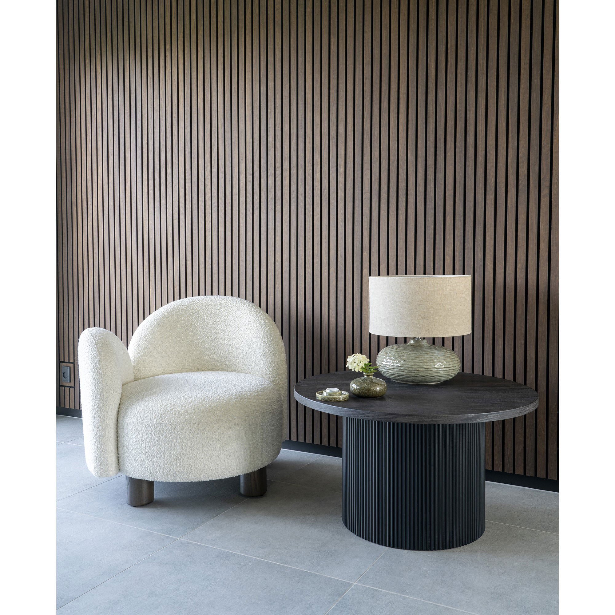 HONOLULU Loungefåtölj, vit bouclé, vänstervänd