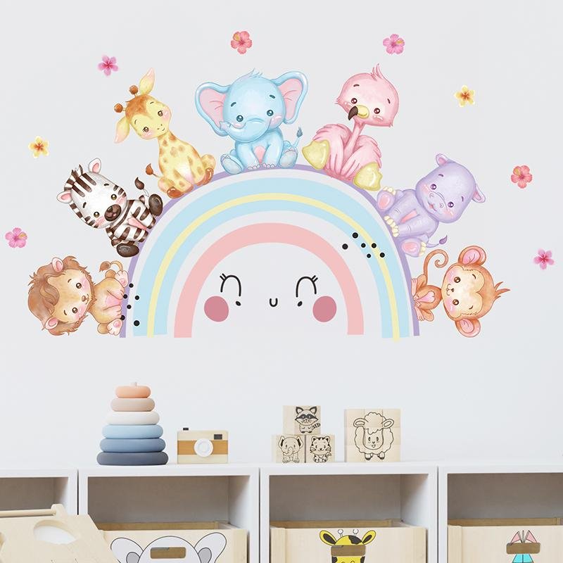 Cute Animals Wall Stickers Elephant Lion Kids Room, Flora Grossist, Barnrum