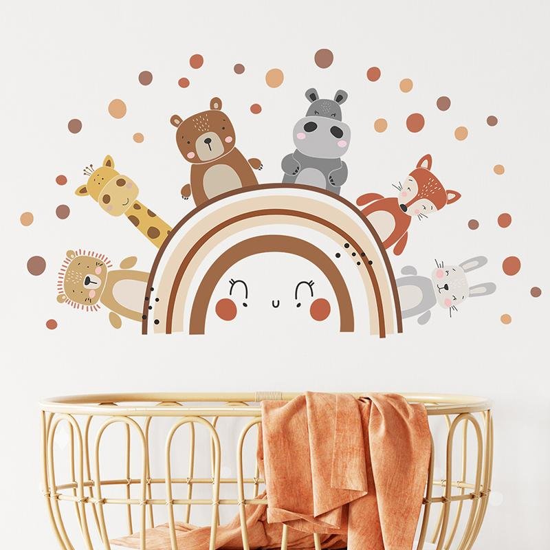 Boho Style Animals Rainbow Wall Decals Baby Room Decor Stickers, Flora Grossist, Barnrum