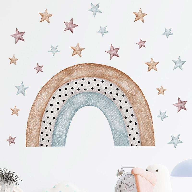 Watercolor Cartoon Rainbow Corful Stars Wall Stickers Kids, Flora Grossist, Barnrum