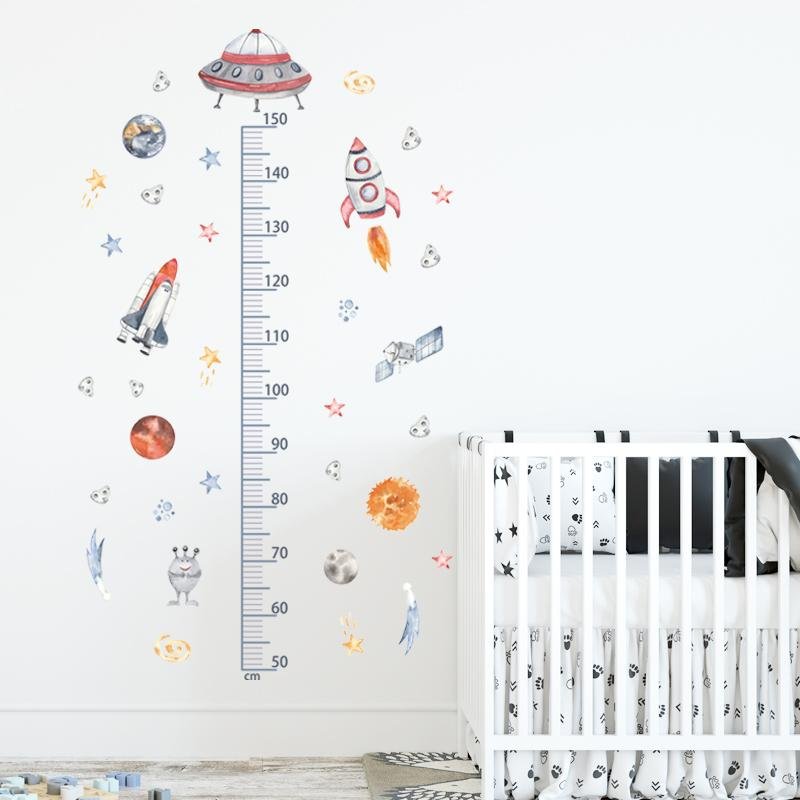 Watercolor Outer Space Planets Height Ruller Wall Stickers, Flora Grossist, Barnrum