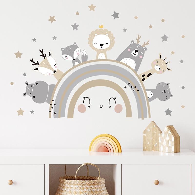 Nursery Wall Rainbow Animals Stickers, Flora Grossist, Barnrum