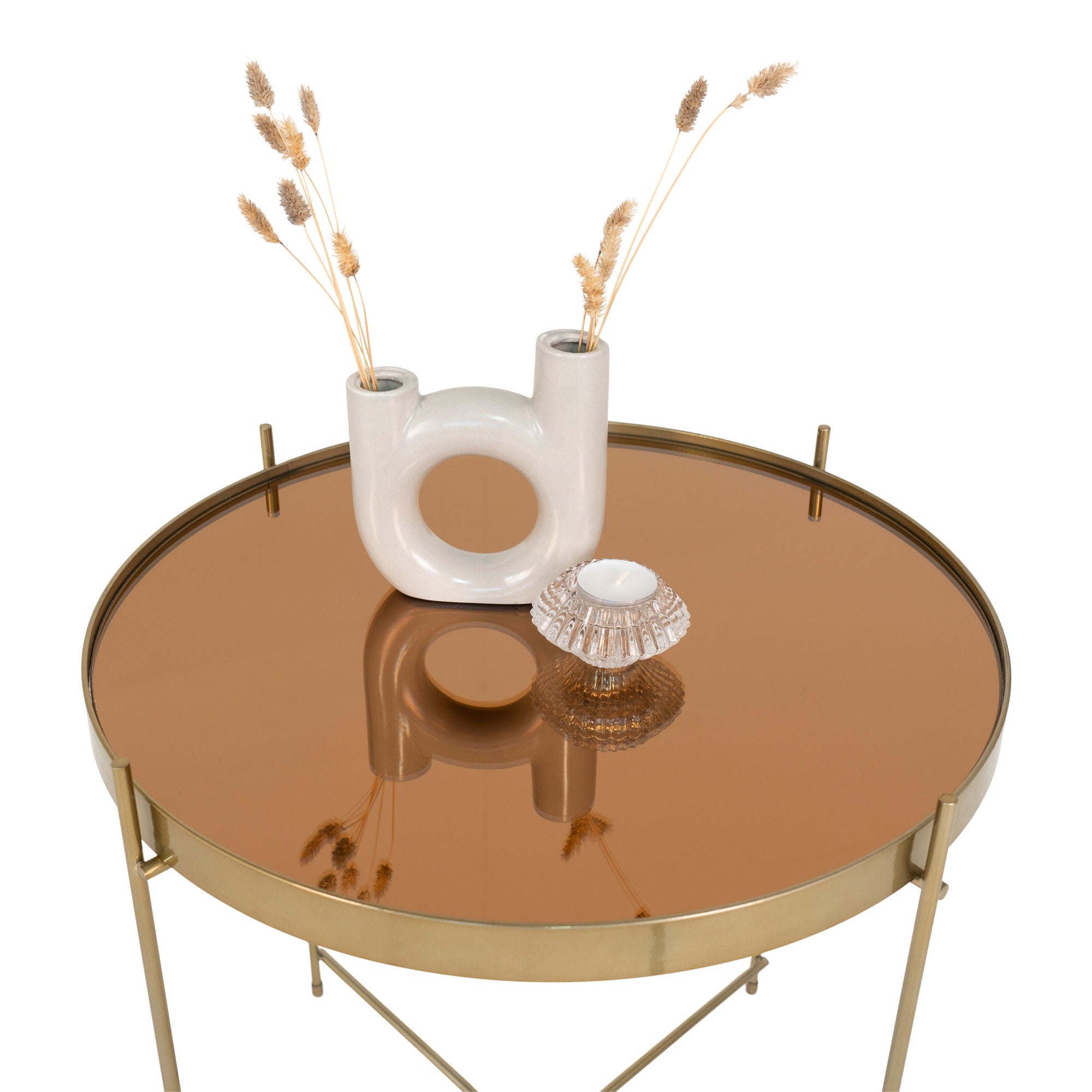 VENEZIA soffbord, mässingsfärgat stål & glas