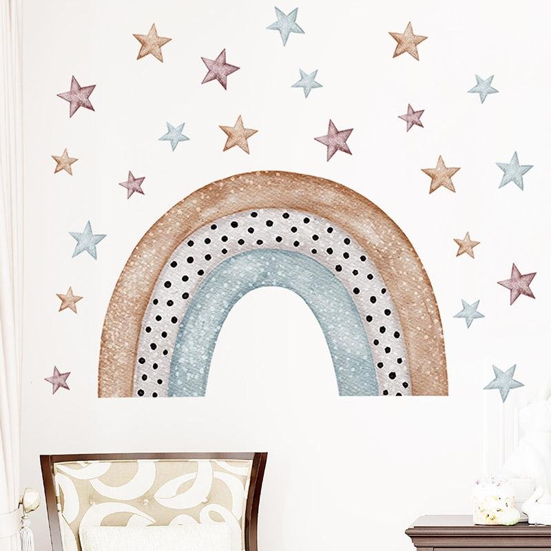 Watercolor Cartoon Rainbow Corful Stars Wall Stickers Kids, Flora Grossist, Barnrum