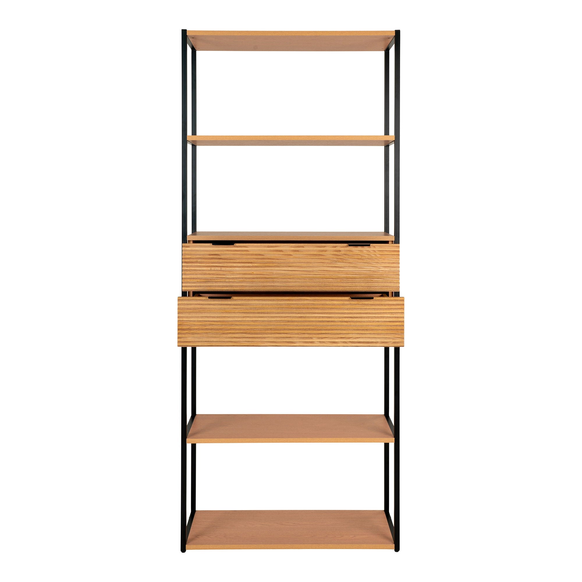 MINATO Bokhylla, askfanér & svart stålram