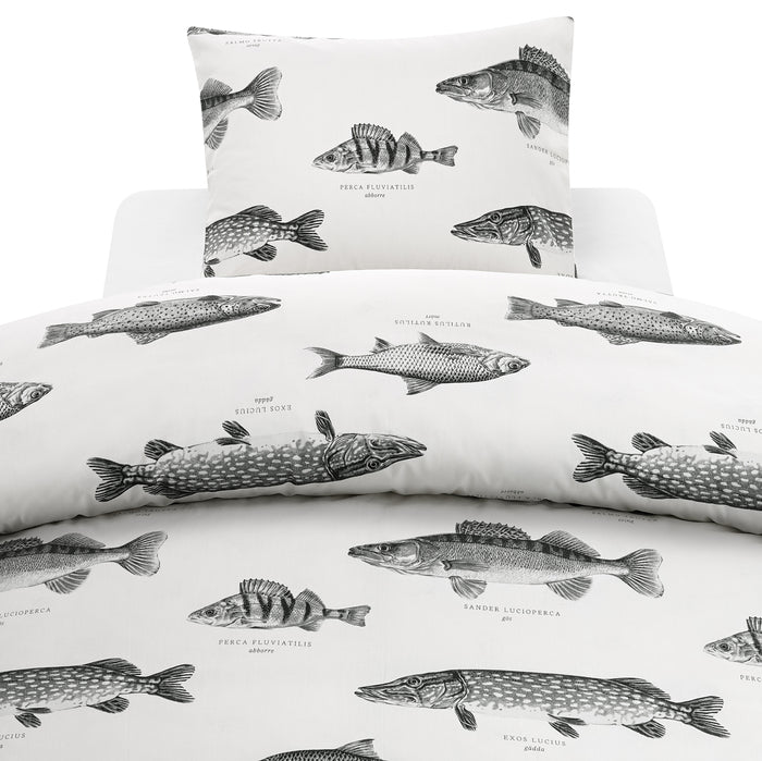 2-dels Set Fiske Vit/svart, Borganäs of Sweden, påslakan