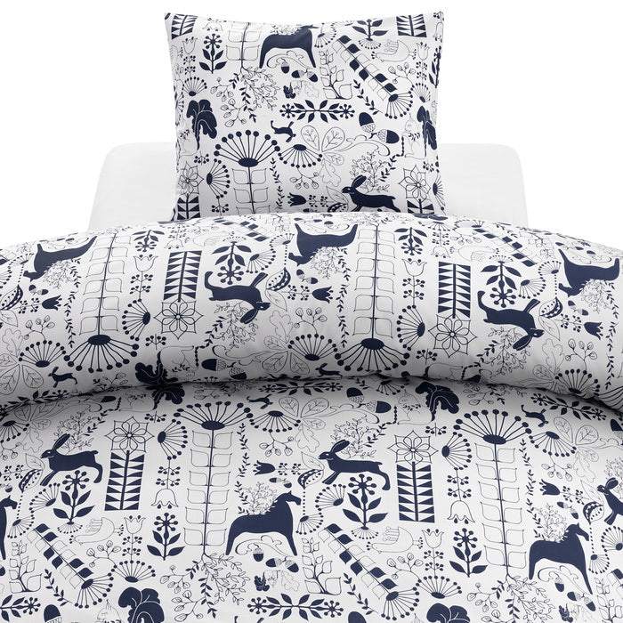 2-dels Set Äppelbo Marinblå, Borganäs of Sweden, påslakan