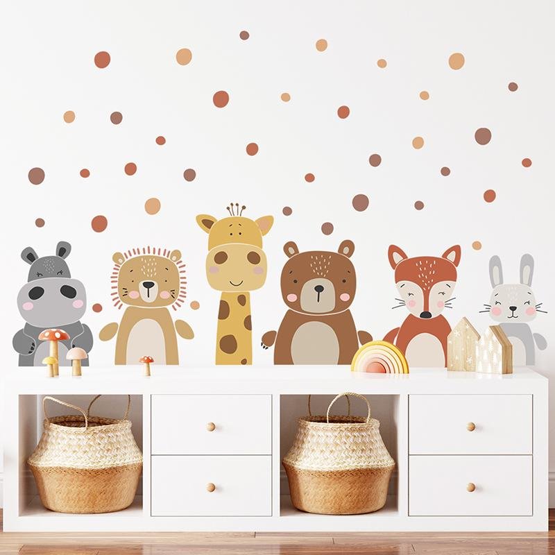 Cute Lion Bear Bunny Fox Giraffe Hippo Nursery Baby Kids Game Room Wall Decor Decals Decoration Interior, Flora Grossist, Barnrum