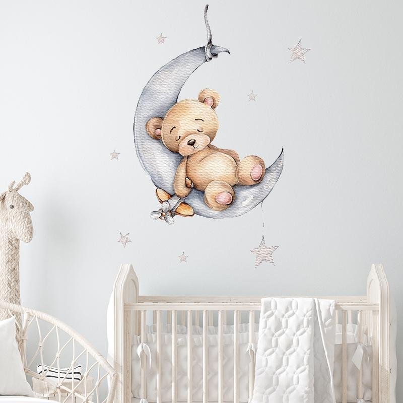Väggdekal för Nallebjörn som Sover på Månen, Flora Grossist, Barnrum