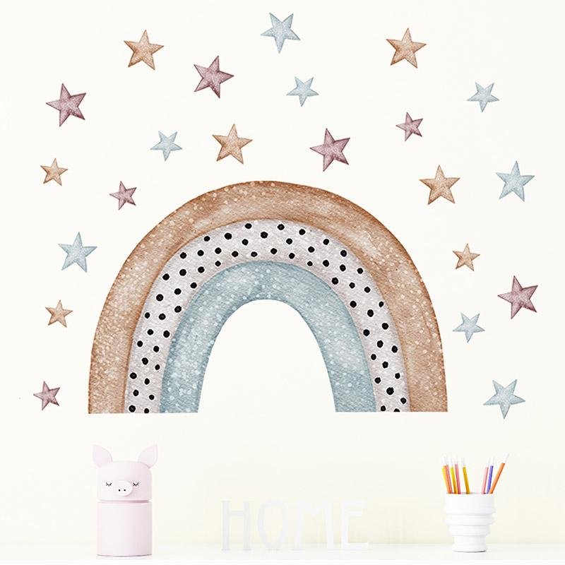 Watercolor Cartoon Rainbow Corful Stars Wall Stickers Kids, Flora Grossist, Barnrum