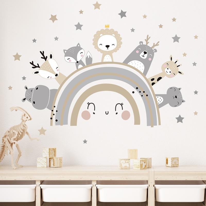 Nursery Wall Rainbow Animals Stickers, Flora Grossist, Barnrum