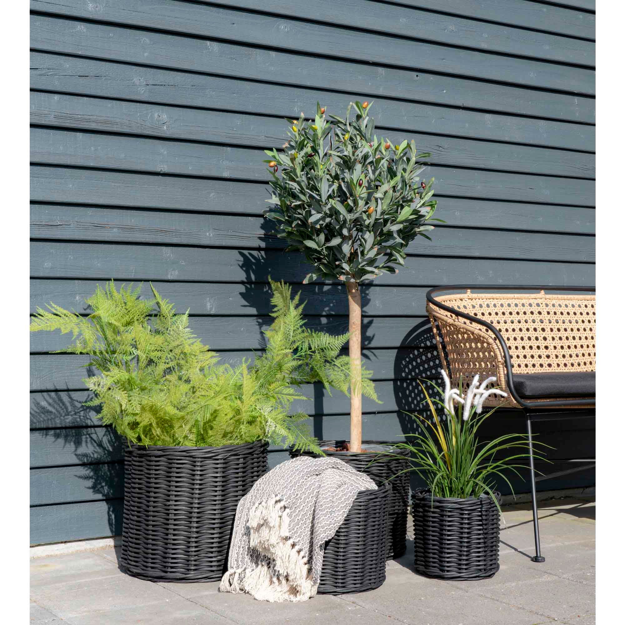 BOGOR korgset, kubu-rattan svart, set om 4