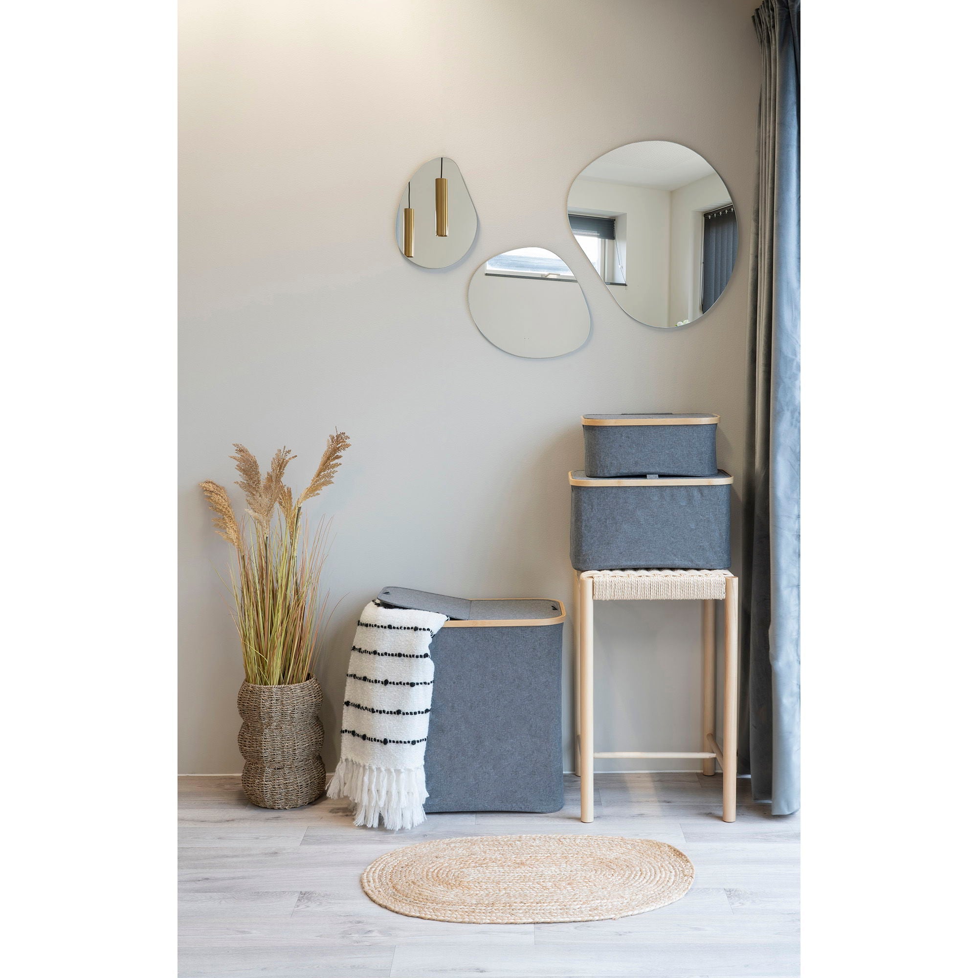 NOTO Tvättkorg, bambu/textil, mörkgrå