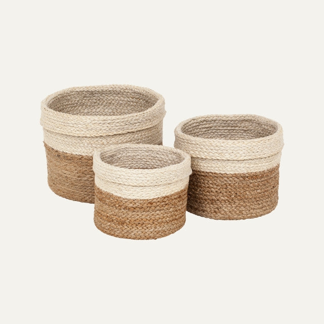 Cylinder Basket Elin Natural/white S/3, Dixie, korgar