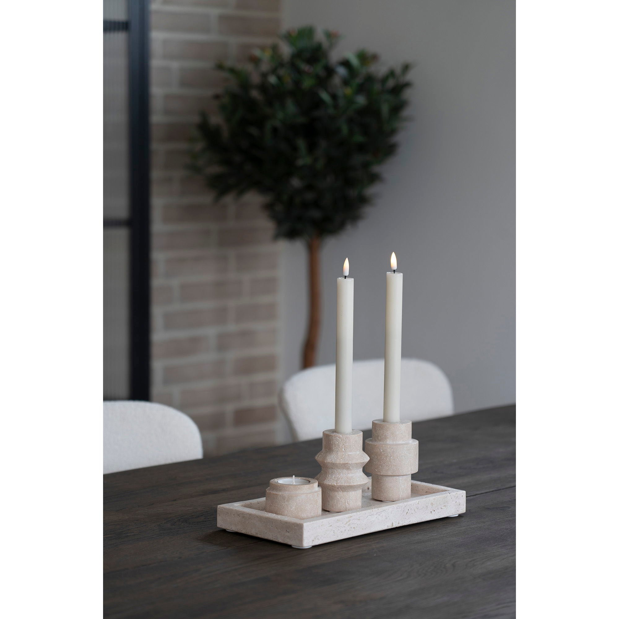 Tealight-ljushållare, travertin natur, 2-pack