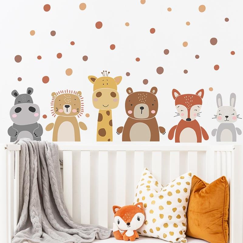 Cute Lion Bear Bunny Fox Giraffe Hippo Nursery Baby Kids Game Room Wall Decor Decals Decoration Interior, Flora Grossist, Barnrum