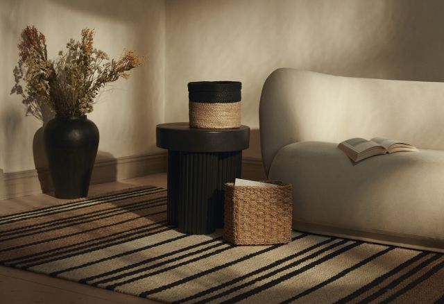 Cylinder Basket Elin Natural/black S/3, Dixie, korgar