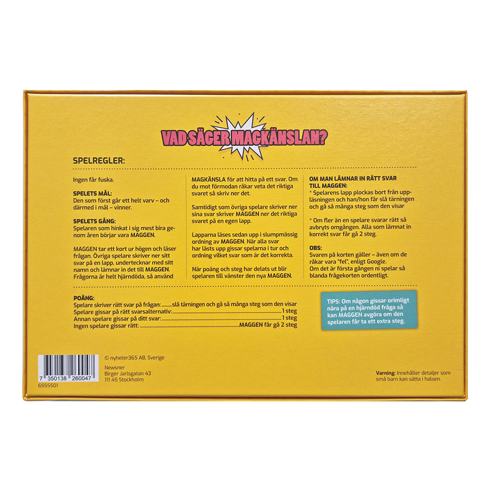 Den som skrattar förlorar - Magkänsla spel, baksida