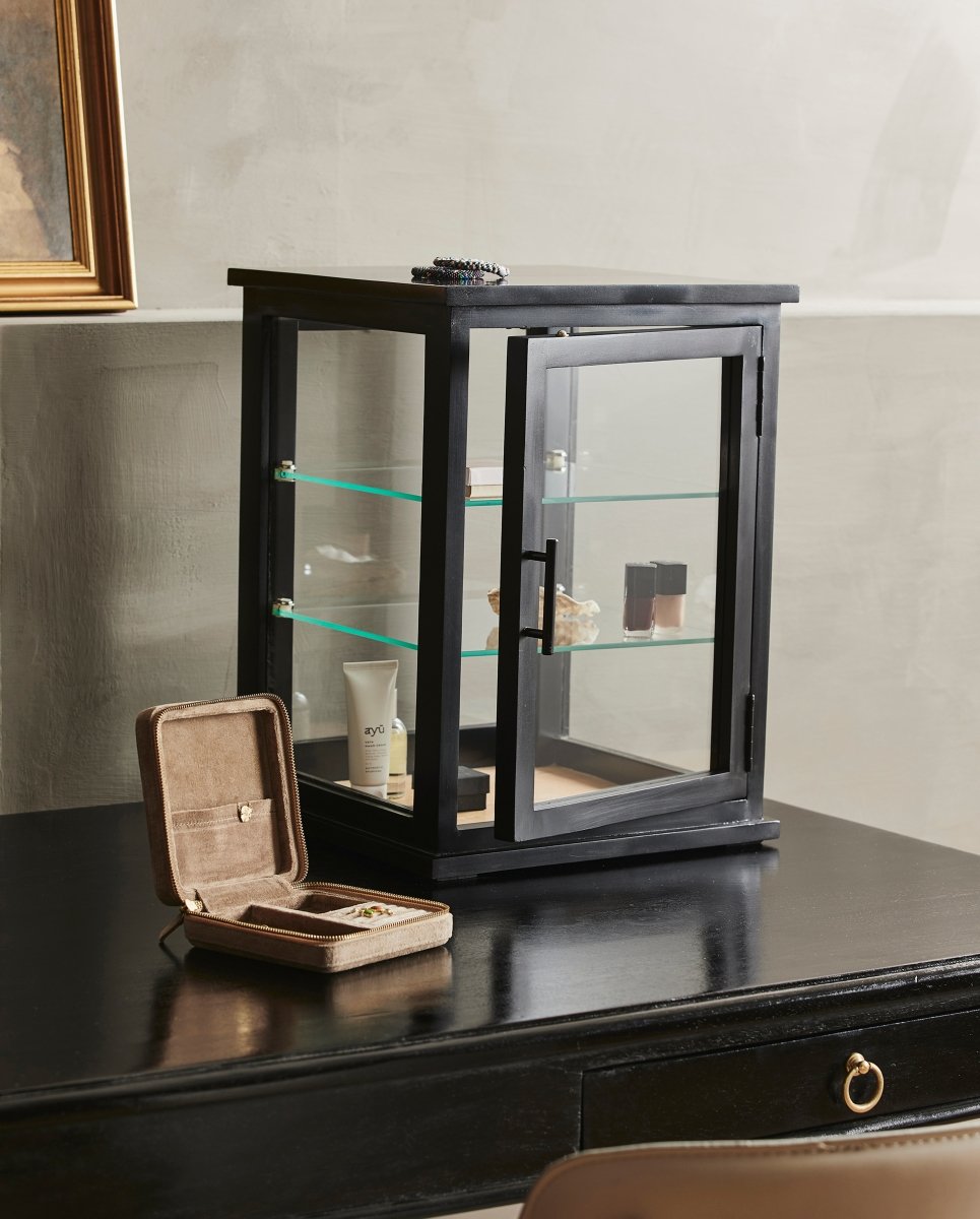 Arno Display Cabinet, Black Wood, Nordal, vägghyllor & väggskåp