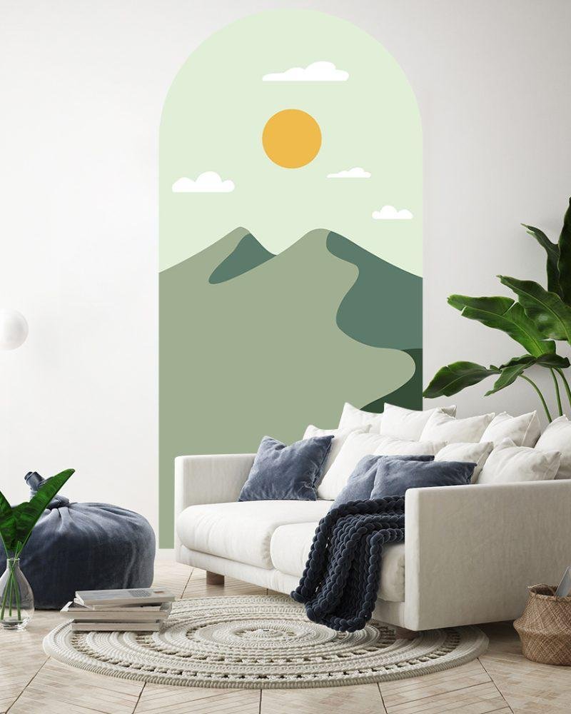 Simple Life Mountain Sunset Arch Decal Headboard Wall Sticker, Flora Grossist, väggdekoration