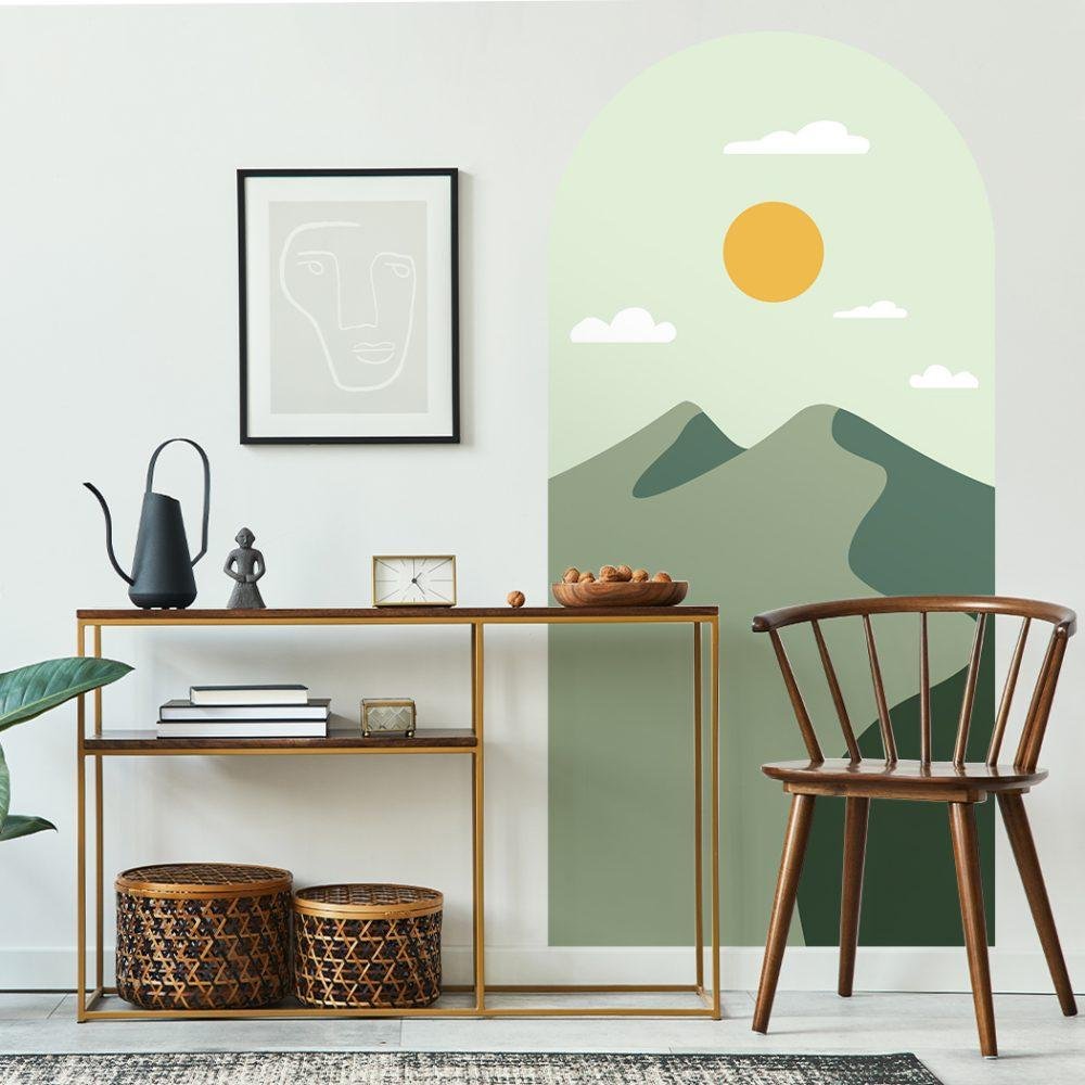 Simple Life Mountain Sunset Arch Decal Headboard Wall Sticker, Flora Grossist, väggdekoration