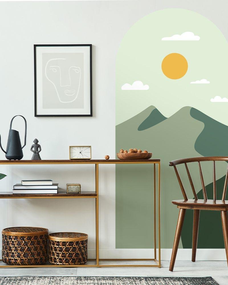 Simple Life Mountain Sunset Arch Decal Headboard Wall Sticker, Flora Grossist, väggdekoration