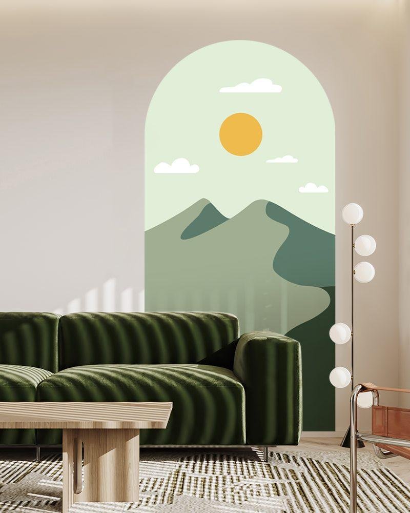 Simple Life Mountain Sunset Arch Decal Headboard Wall Sticker, Flora Grossist, väggdekoration