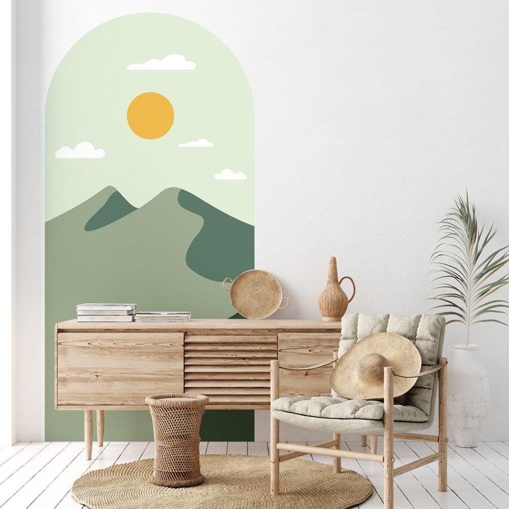 Simple Life Mountain Sunset Arch Decal Headboard Wall Sticker, Flora Grossist, väggdekoration