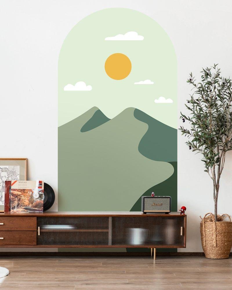 Simple Life Mountain Sunset Arch Decal Headboard Wall Sticker, Flora Grossist, väggdekoration