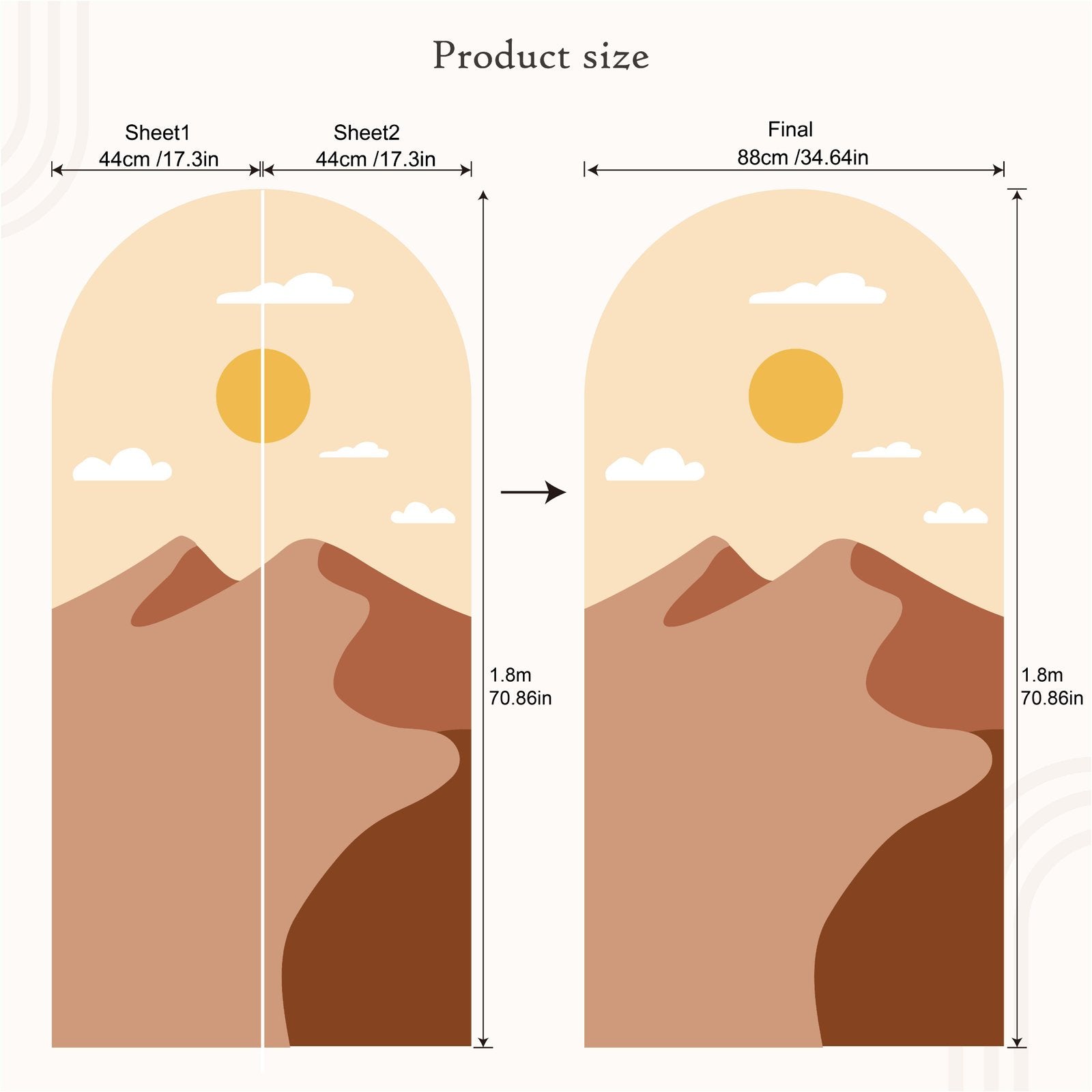 Enkel Fjäll- och Solbåge Dekal Huvudgavel Väggdekal, Flora Grossist, väggdekoration