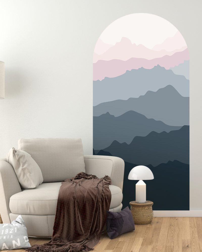 Enkel Mountain Cloud Arch Dekal Sänggavel Väggdekal, Flora Grossist, väggdekoration