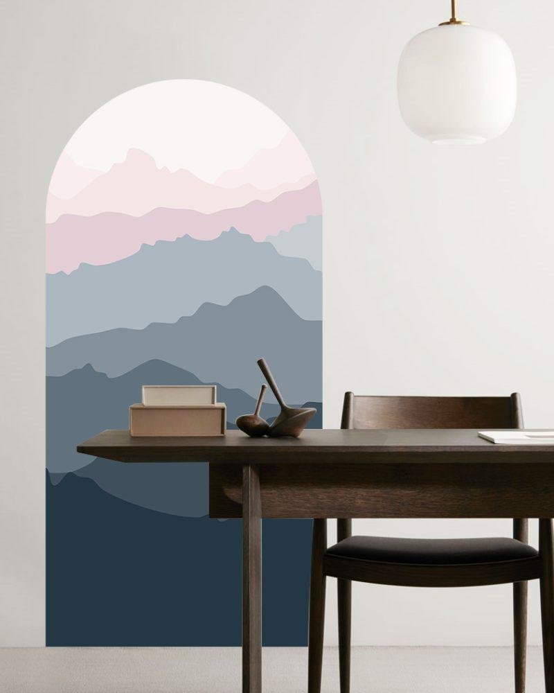 Enkel Mountain Cloud Arch Dekal Sänggavel Väggdekal, Flora Grossist, väggdekoration