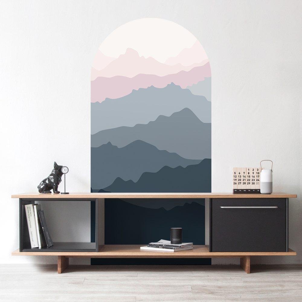Enkel Mountain Cloud Arch Dekal Sänggavel Väggdekal, Flora Grossist, väggdekoration