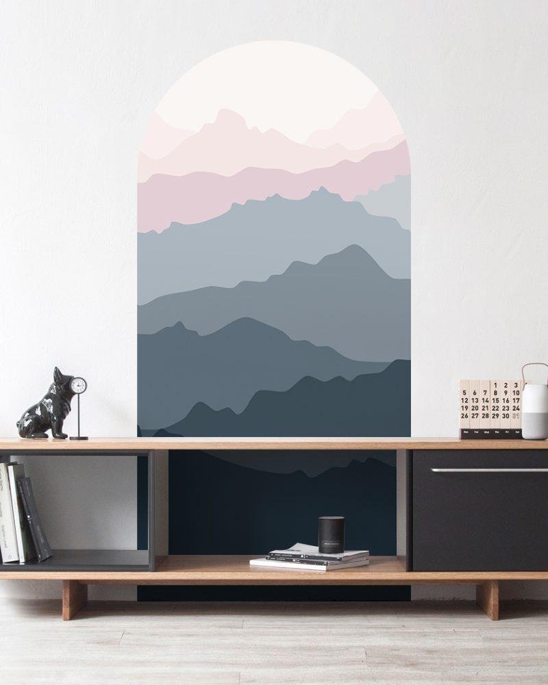 Enkel Mountain Cloud Arch Dekal Sänggavel Väggdekal, Flora Grossist, väggdekoration