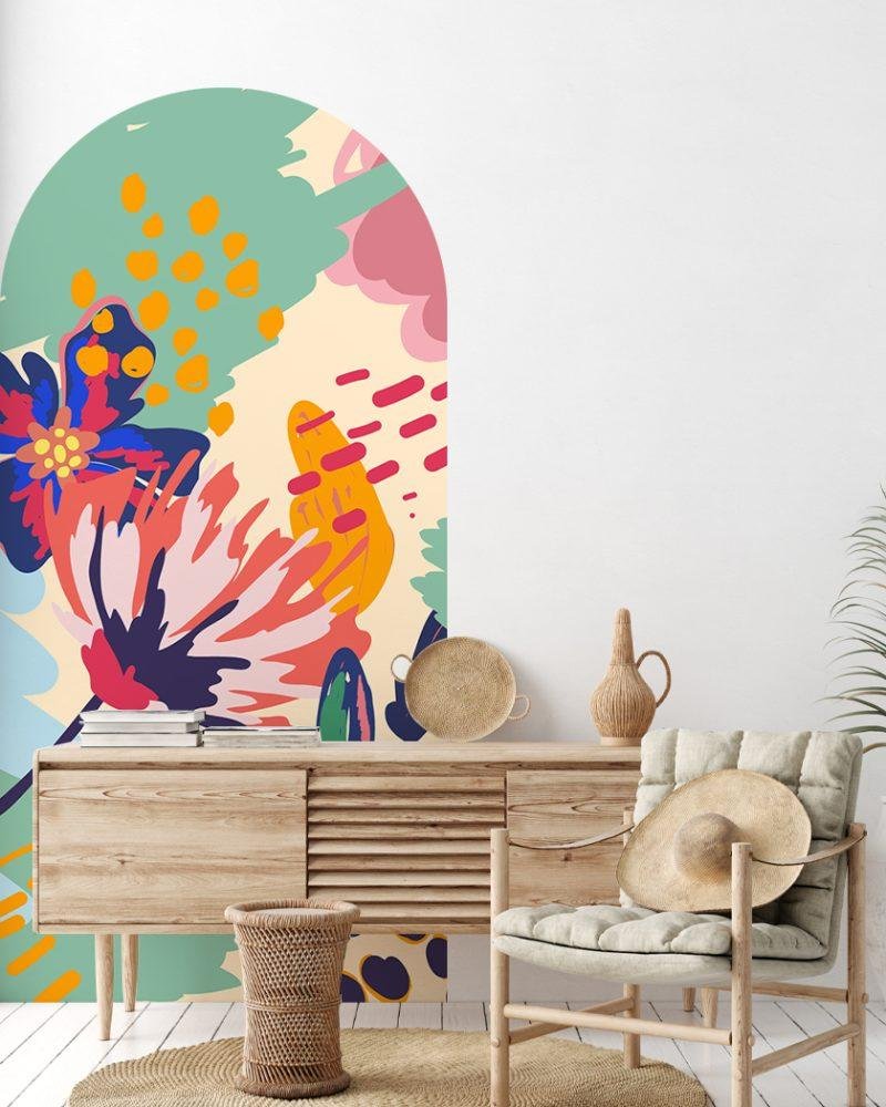 Väggdekal med Blommande Blomfjäril i Graffitistil, Flora Grossist, väggdekoration