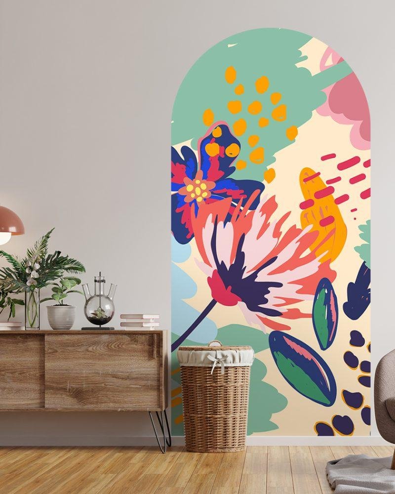 Väggdekal med Blommande Blomfjäril i Graffitistil, Flora Grossist, väggdekoration
