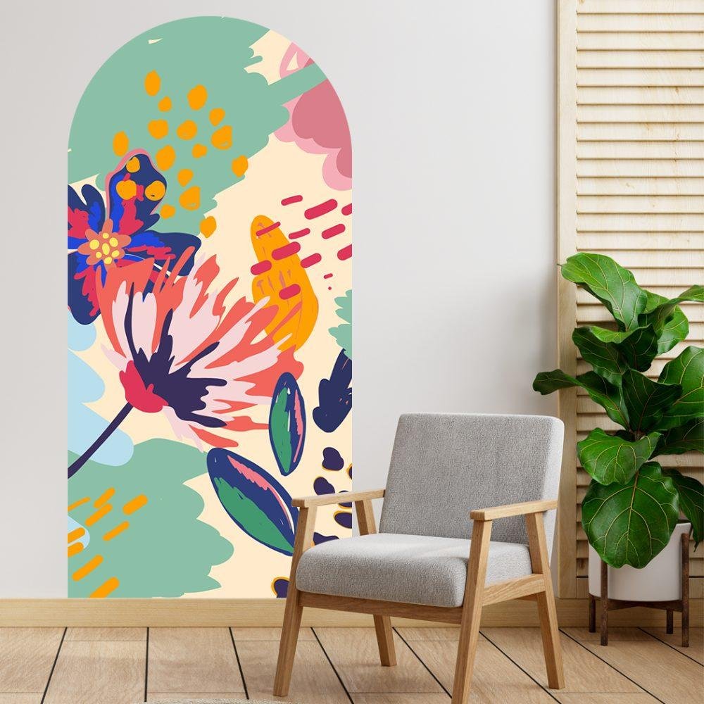 Väggdekal med Blommande Blomfjäril i Graffitistil, Flora Grossist, väggdekoration