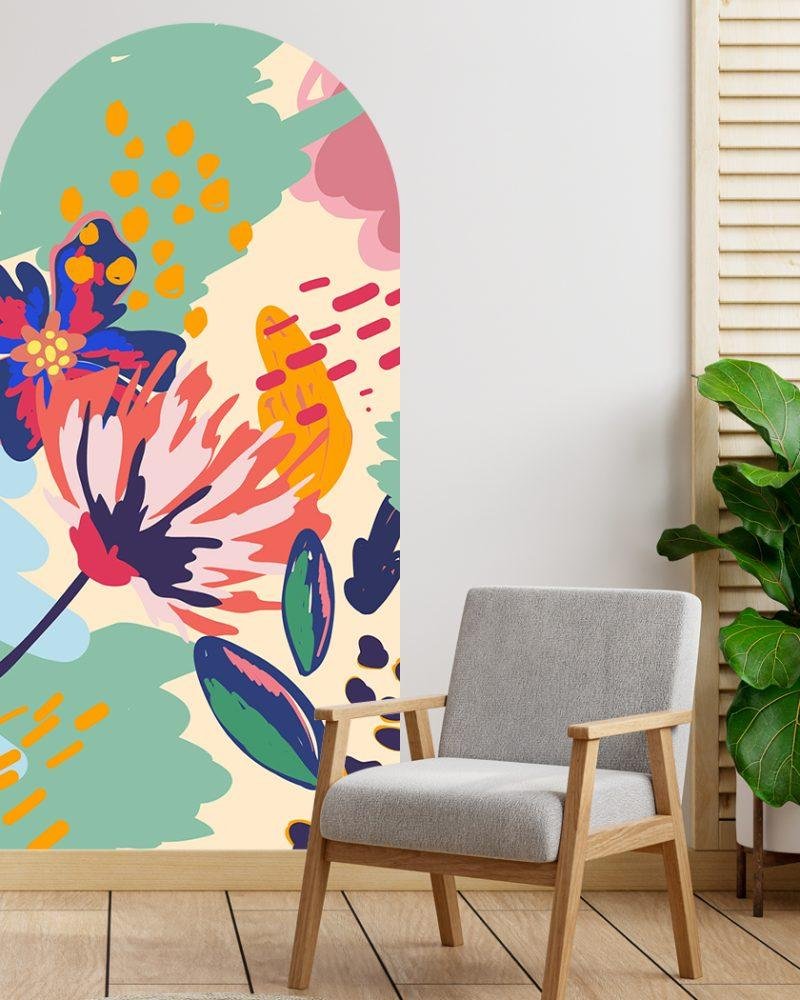 Väggdekal med Blommande Blomfjäril i Graffitistil, Flora Grossist, väggdekoration