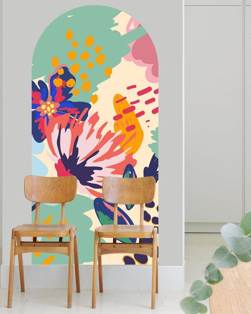 Väggdekal med Blommande Blomfjäril i Graffitistil, Flora Grossist, väggdekoration