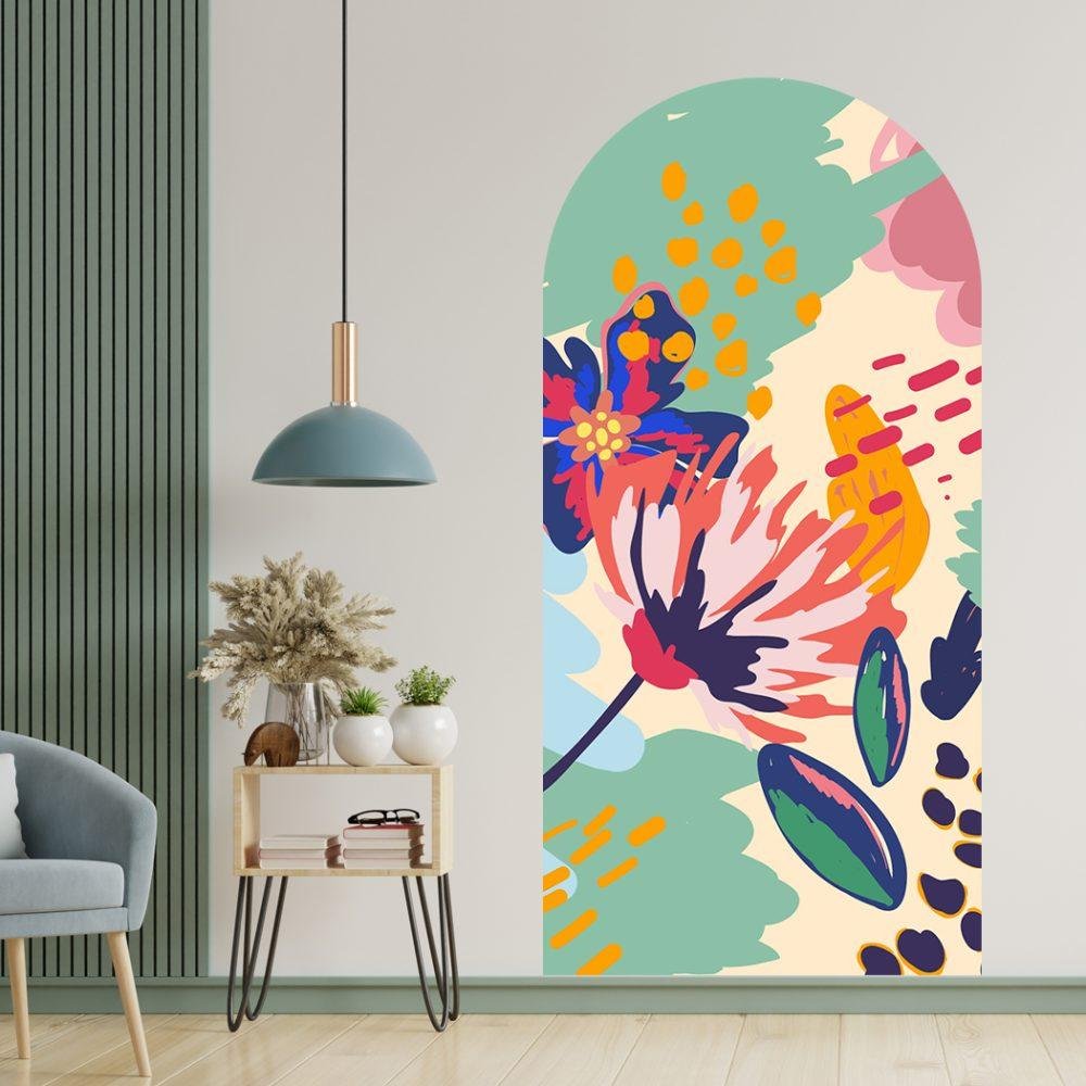 Väggdekal med Blommande Blomfjäril i Graffitistil, Flora Grossist, väggdekoration