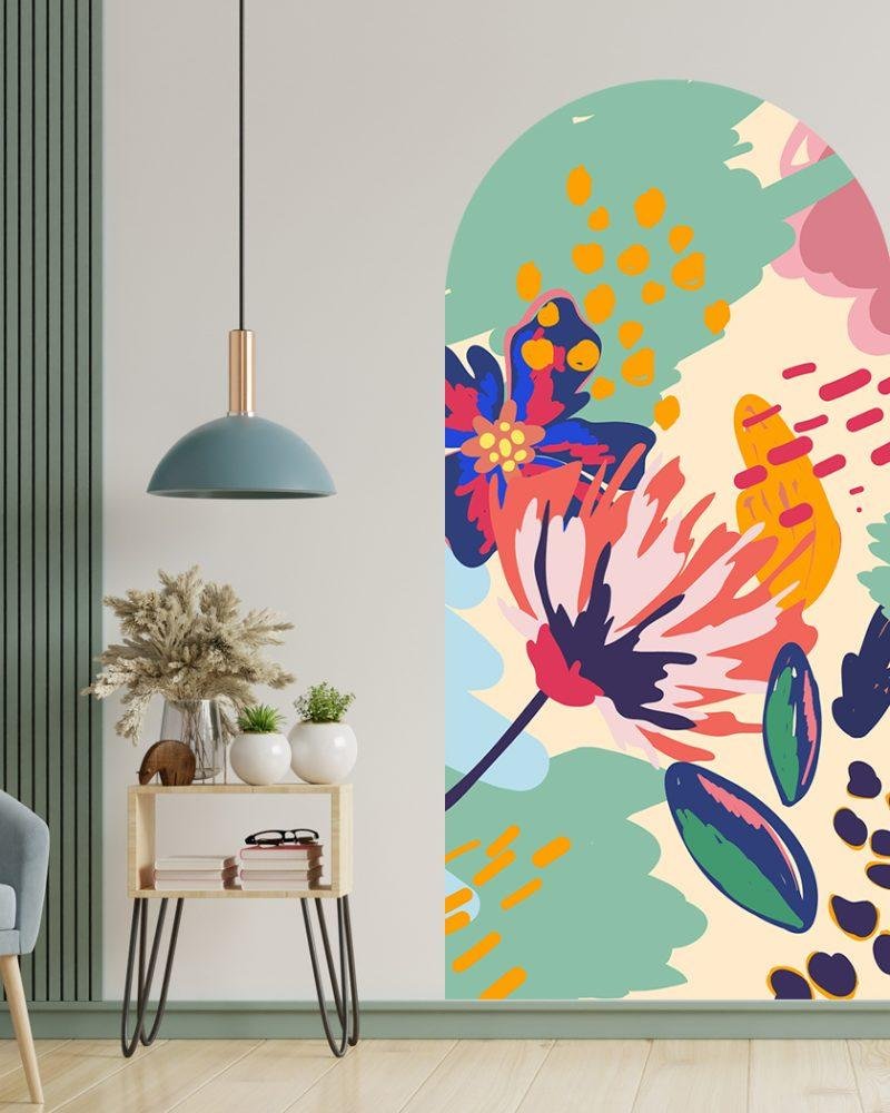 Väggdekal med Blommande Blomfjäril i Graffitistil, Flora Grossist, väggdekoration