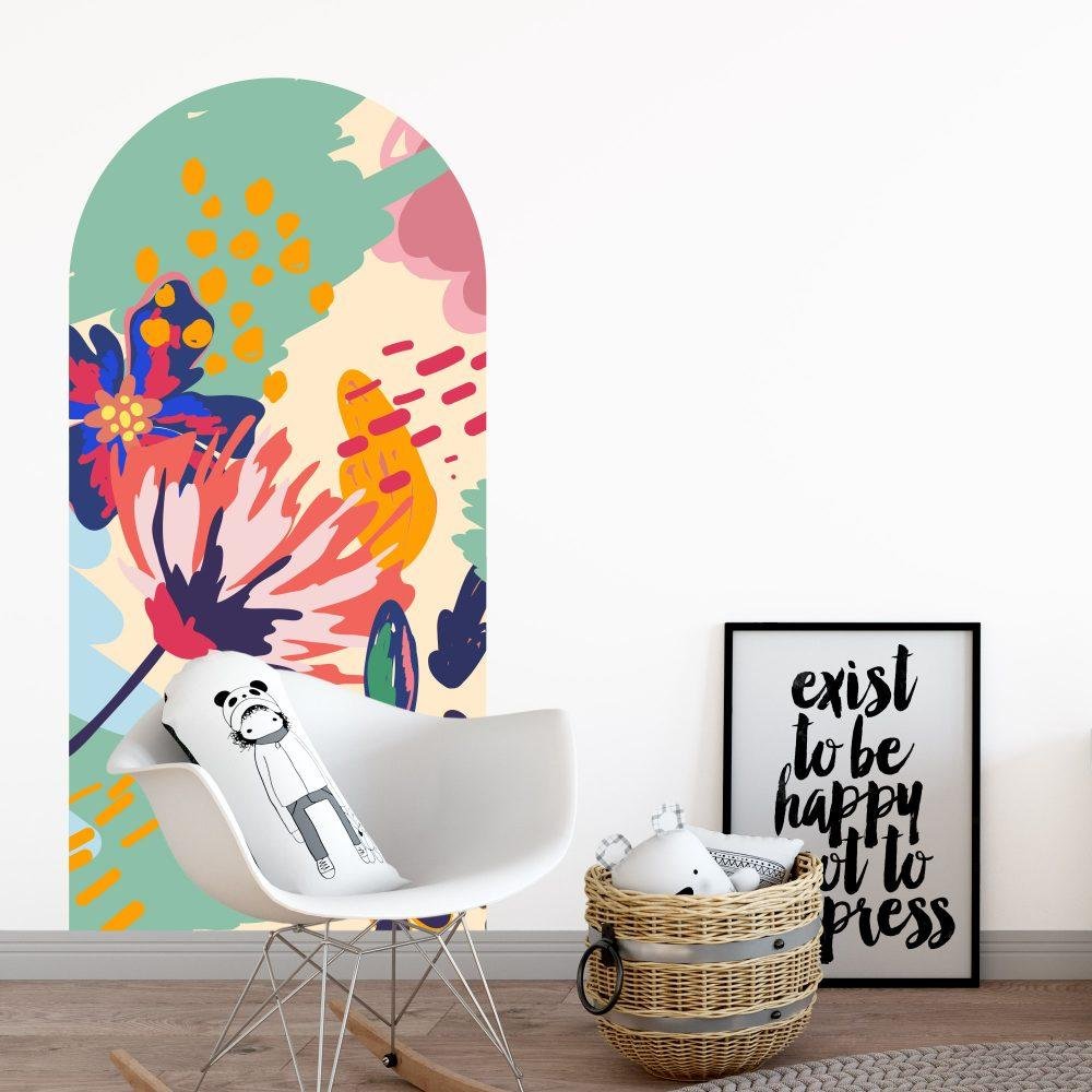 Väggdekal med Blommande Blomfjäril i Graffitistil, Flora Grossist, väggdekoration