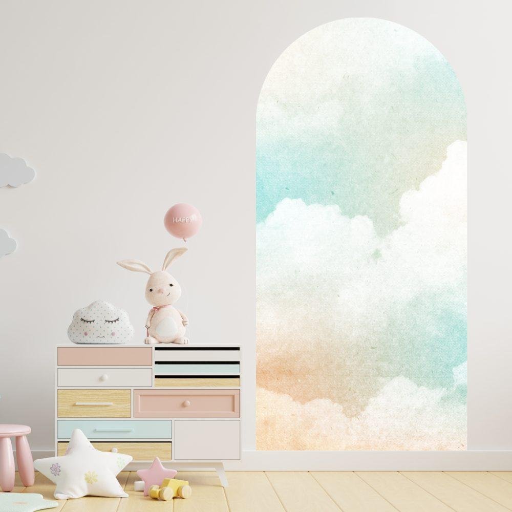 Stor Ljus Färg Bakgrund Cloud Arch Dekal Säng Sänggavel Väggdekal, Flora Grossist, väggdekoration